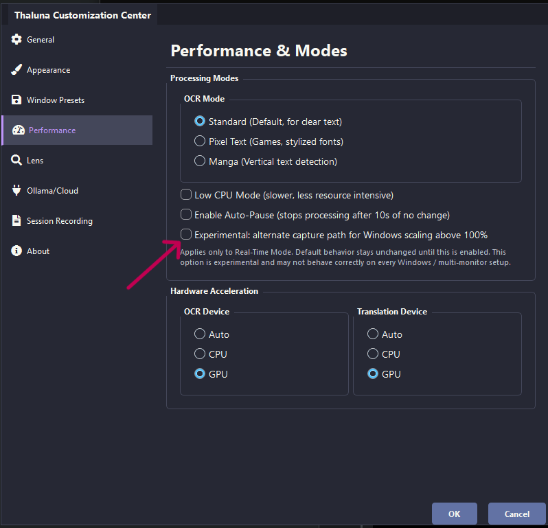 Thaluna experimental Windows DPI fix setting