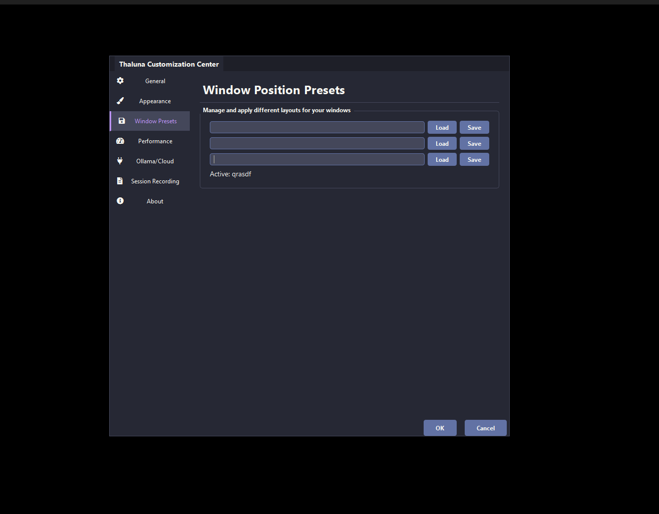 Window position presets in Thaluna