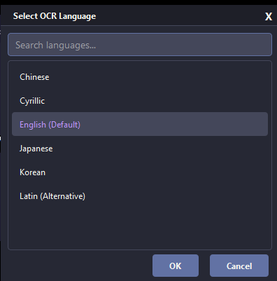 Thaluna OCR language selection settings
