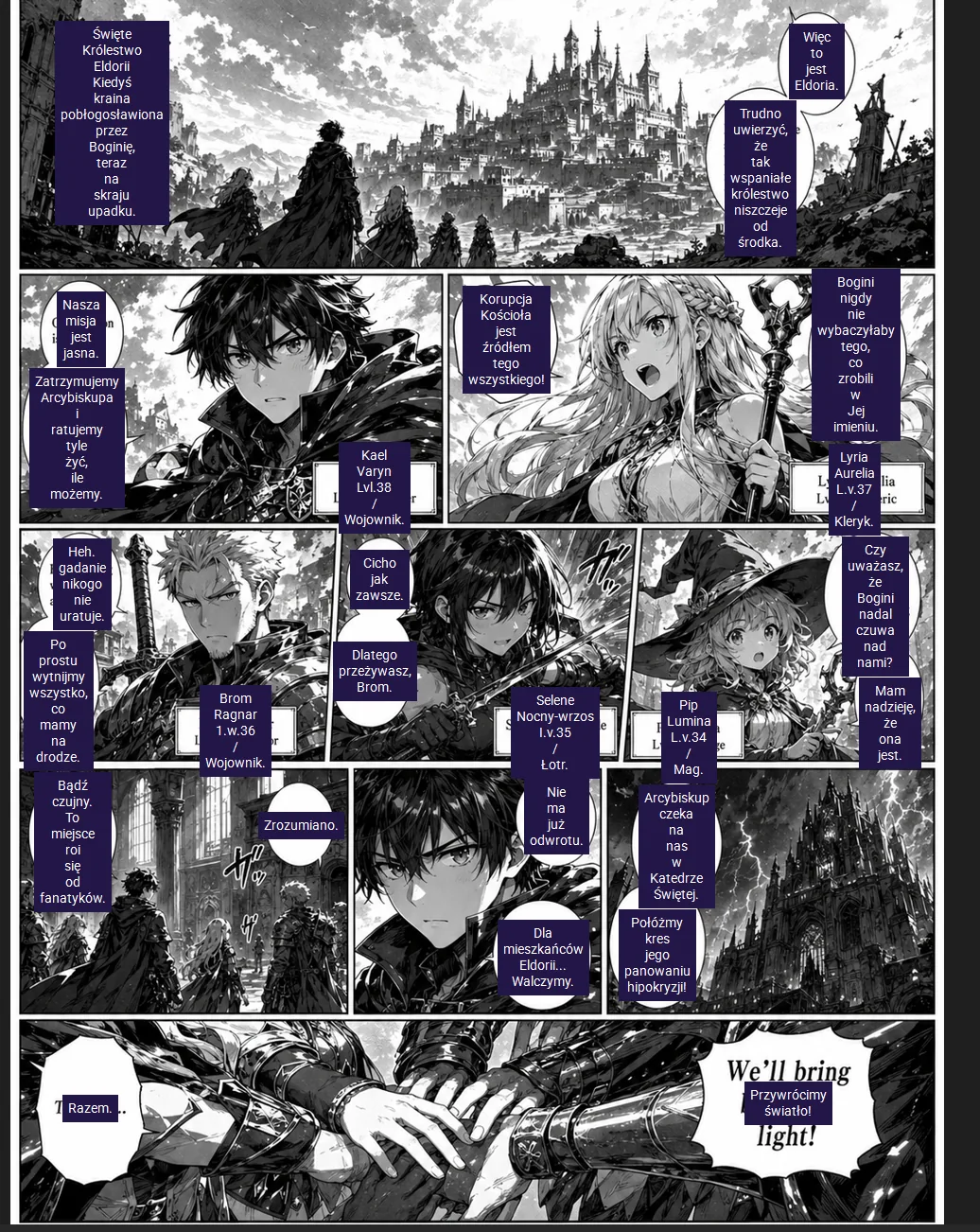 Translated dense manga panel with Thaluna overlay