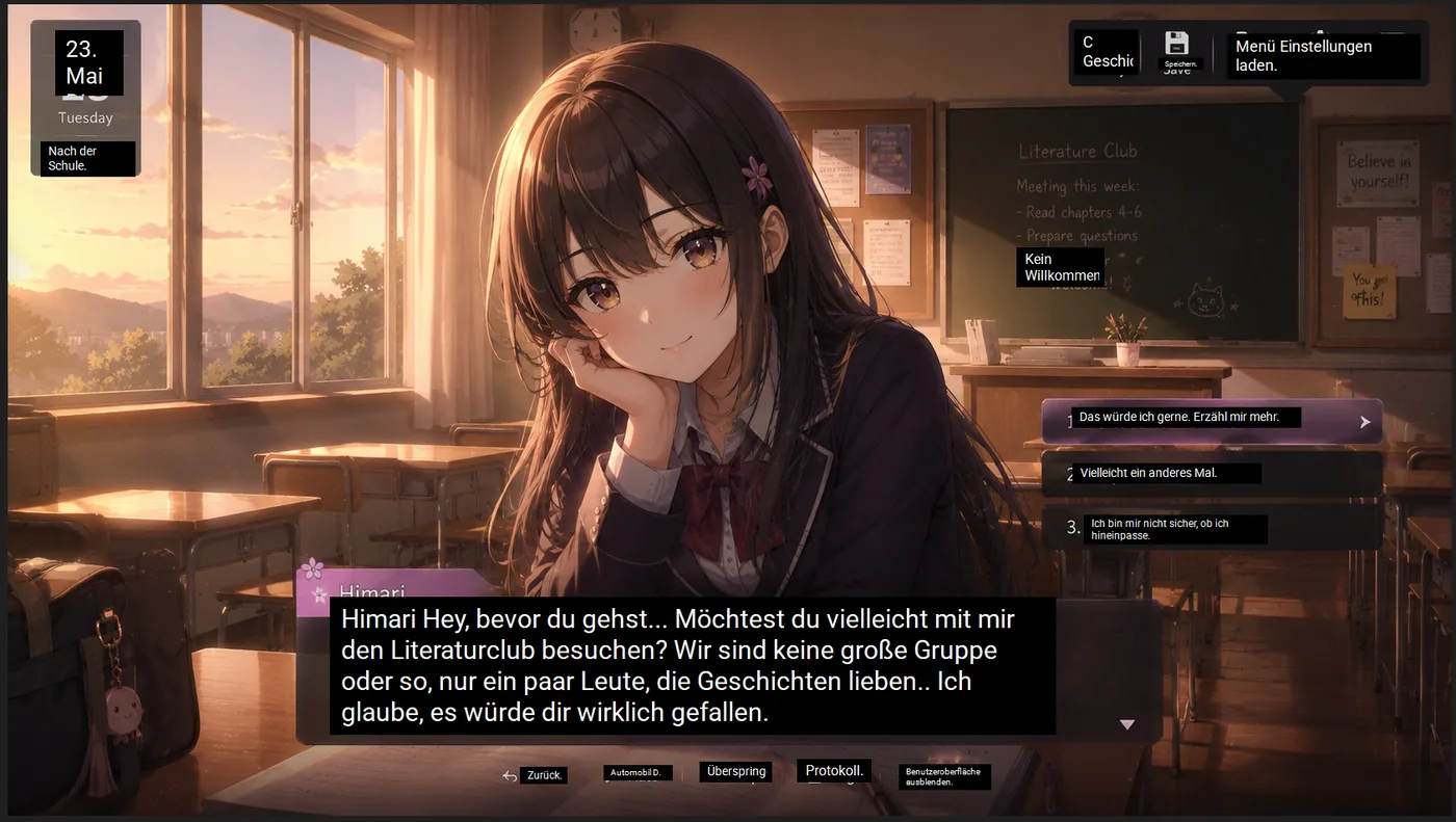 Thaluna visual novel dialogue translated directly on screen