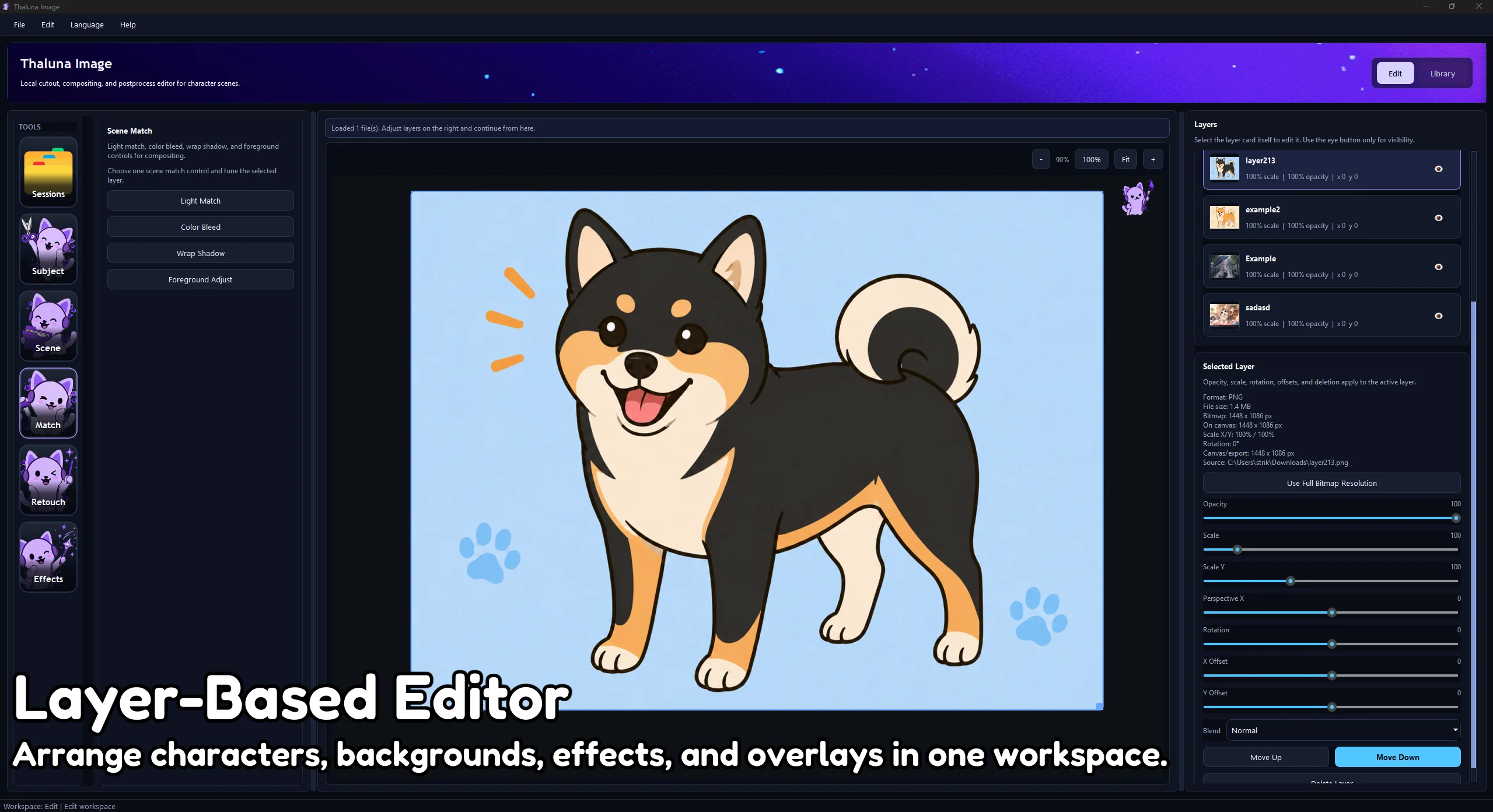 Thaluna Image layer-based editor workspace