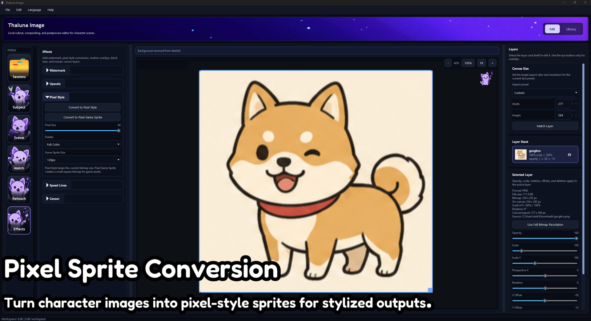 Thaluna Image pixel sprite conversion example